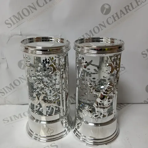 BOXED HOME REFLECTIONS SET OF PRELIT SWIRLING GLITTER SCENIC PILLARS - SILVER