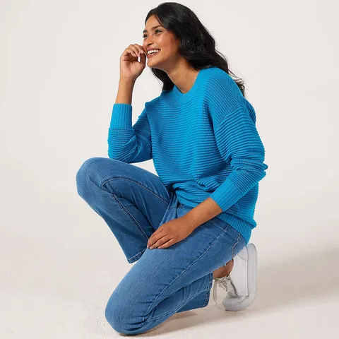RUTH LANGSFORD OTTOMAN STITCH JUMPER TURQUOISE 2XL