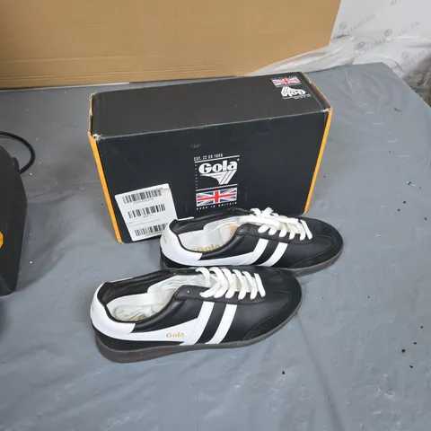 GOLA CYCLONE LEATHER TRAINERS, BLACK & WHITE, UK 7