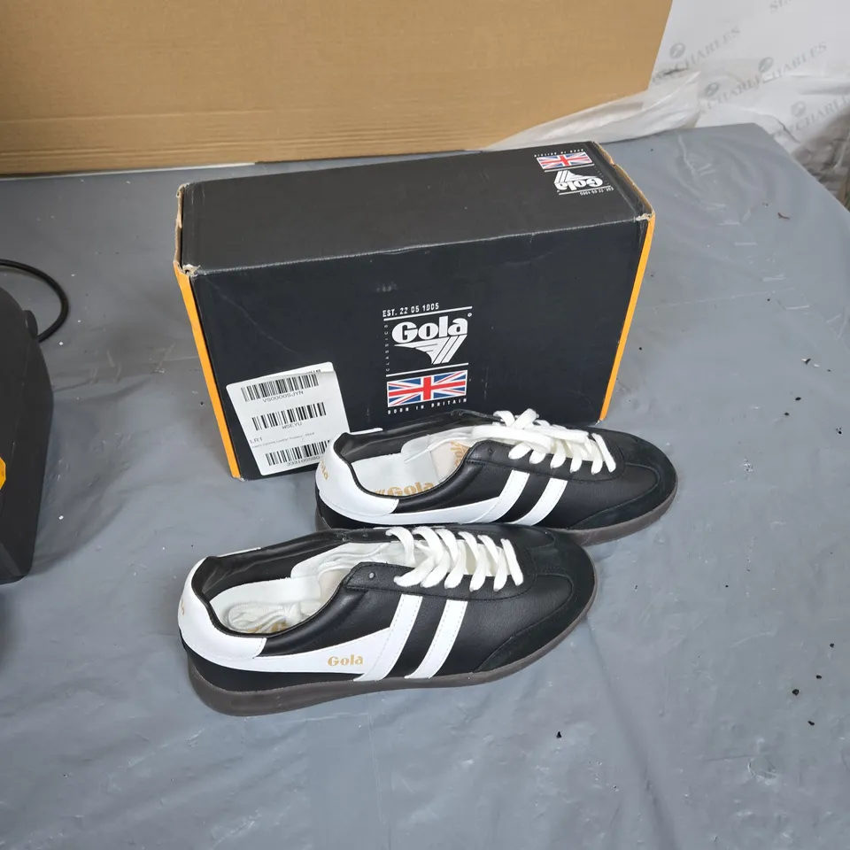 GOLA CYCLONE LEATHER TRAINERS, BLACK & WHITE, UK 7