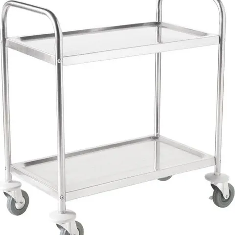 BOXED VOGUE STAINLESS STEEL 2 TIER CLEARING TROLLEY MEDIUM