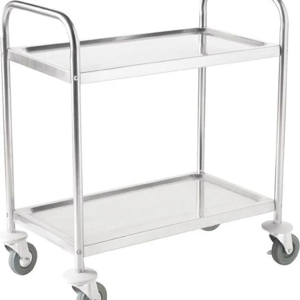 BOXED VOGUE STAINLESS STEEL 2 TIER CLEARING TROLLEY MEDIUM