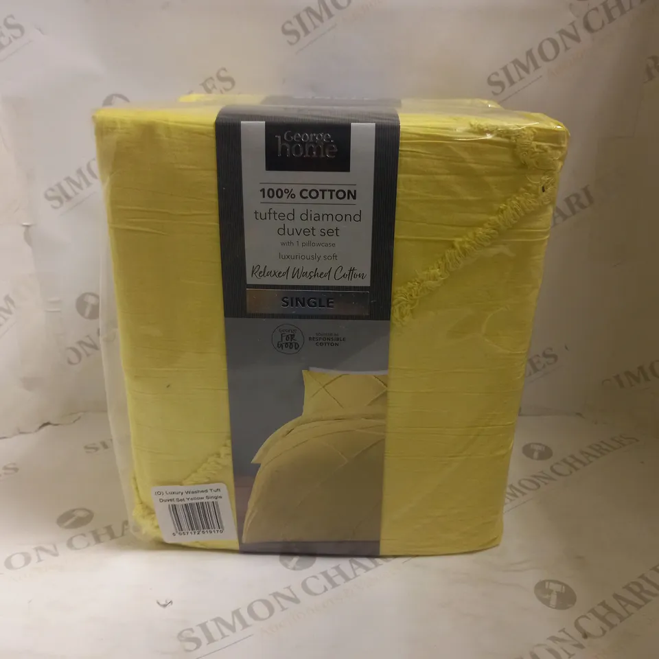 BOX OF 8 SINGLE GEORGE HOME 100% COTTON TUFTED DIAMOND DUVET SET - YELLOW
