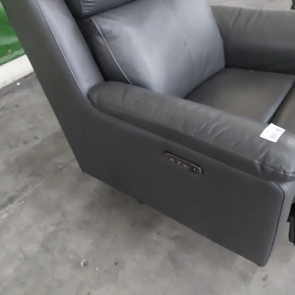 DESIGNER POWER RECLINING EASY CHAIR CHARCOAL LEATHER 