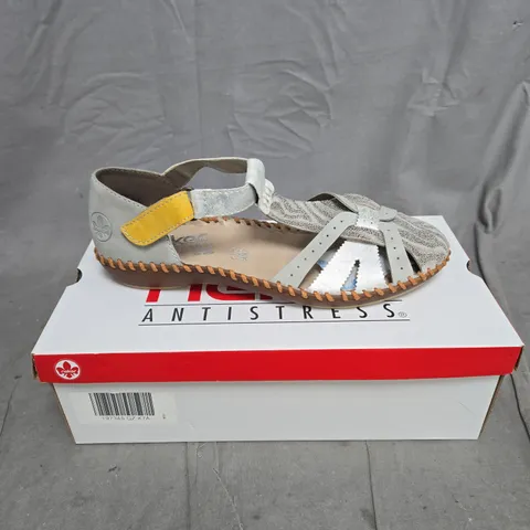 RIEKER SILVER/PLATINUM SANDAL SIZE 41 BOXED