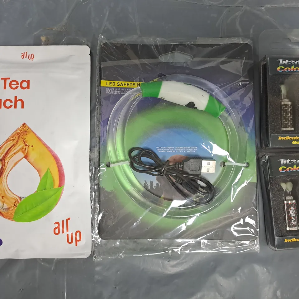 APPROXIMATELY 20 ASSORTED HOUSEHOLD ITEMS TO INCLUDE AIR UP POD, LED DOG SAFETY NECKLACE, ETC