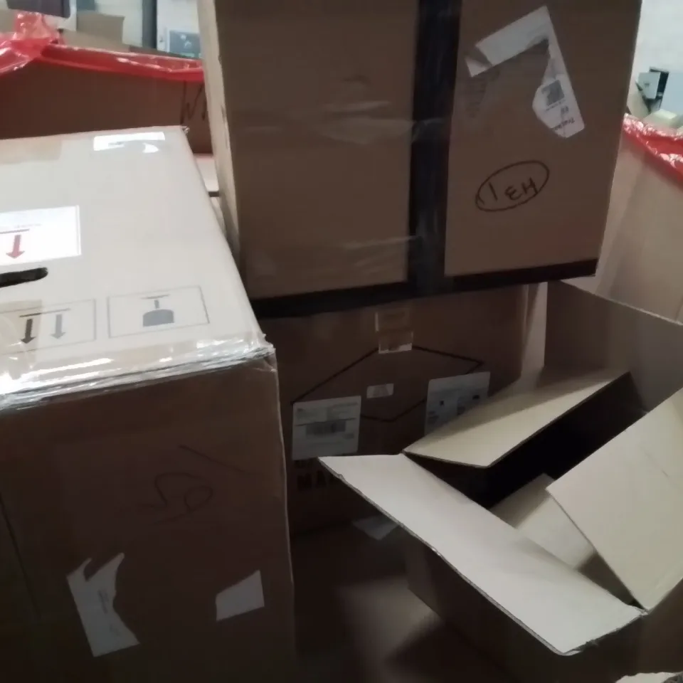 PALLET OF ASSORTED HOUSEHOLD GOODS AND PRODUCTS TO INCLUDE;PAPER SHREDDER MACHINE,FLOATING SHELF,CAT LITTER TRAY WITH CAMERA