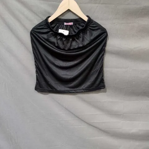 A2Z 4KIDS BLACK CROP TOP WITH ELASTICATED NECKLINE, UK SIZE 11-12