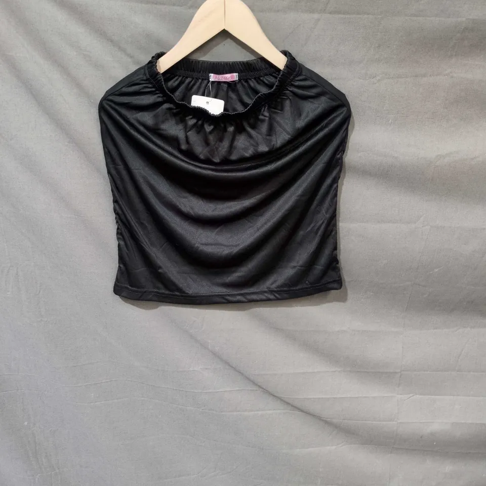 A2Z 4KIDS BLACK CROP TOP WITH ELASTICATED NECKLINE, UK SIZE 11-12