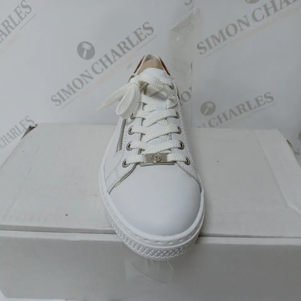 PAIR OF RIEKER SIDE ZIP 2 TRAINERS IN WHITE SIZE 6