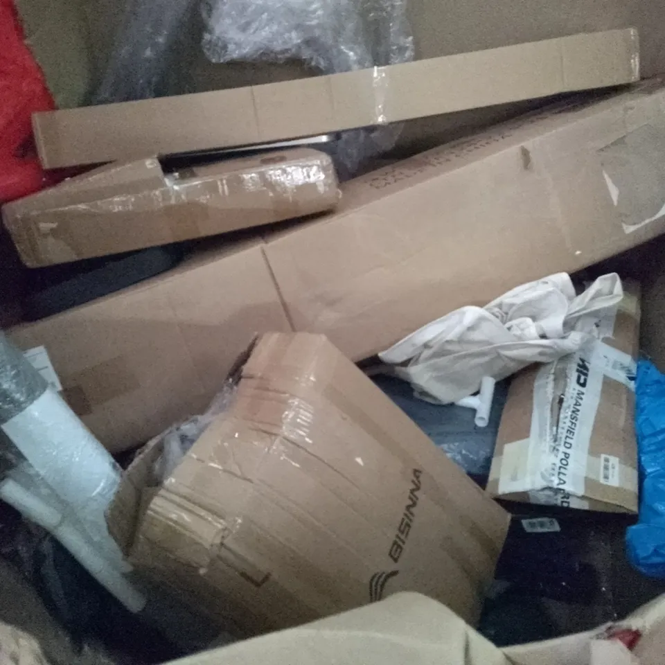 PALLET OF ASSORTED ITEMS INCLUDING VASAGLE SHOE BENCH, CAMP INDOOR PLAYHOUSE LARGE, WEIGHT BENCH, KMINA ROLLATOR WHEELCHAIR 