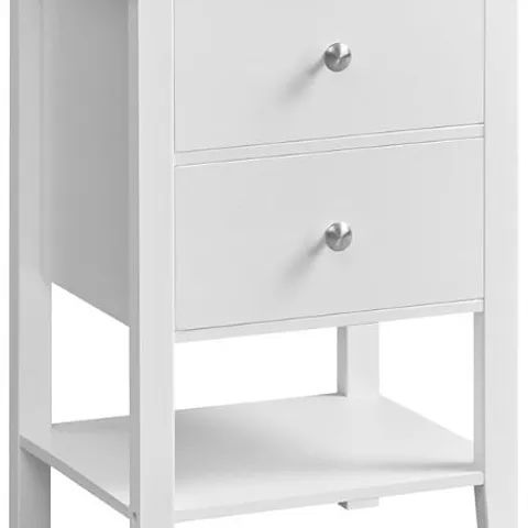BOXED VASAGLE BAMBOO BEDSIDE TABLE, SIDE TABLE WITH 2 STORAGE DRAWERS AND OPEN SHELF CLOUD WHITE LET622W01