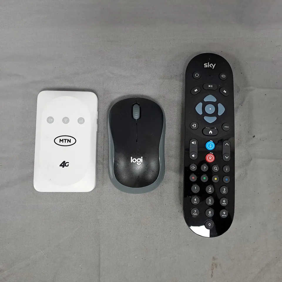 APPROXIMATELY 10 ASSORTED ELECTRICAL HOUSEHOLD ITEMS TO INCLUDE SKY REMOTE, WIRELESS MOUSE, ETC
