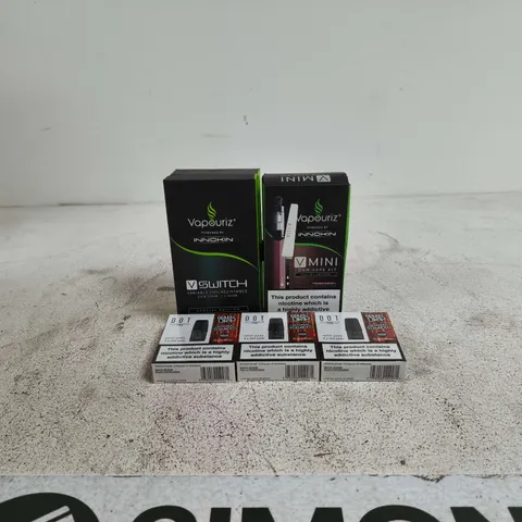 BOX OF APPROXIMATELY 35 ASSORTED E-CIGARETTES AND COMPONENTS TO INCLUDE VAPOURIZ ETC