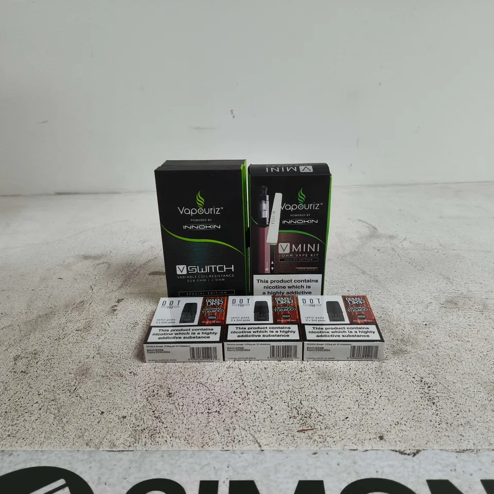 BOX OF APPROXIMATELY 35 ASSORTED E-CIGARETTES AND COMPONENTS TO INCLUDE VAPOURIZ ETC