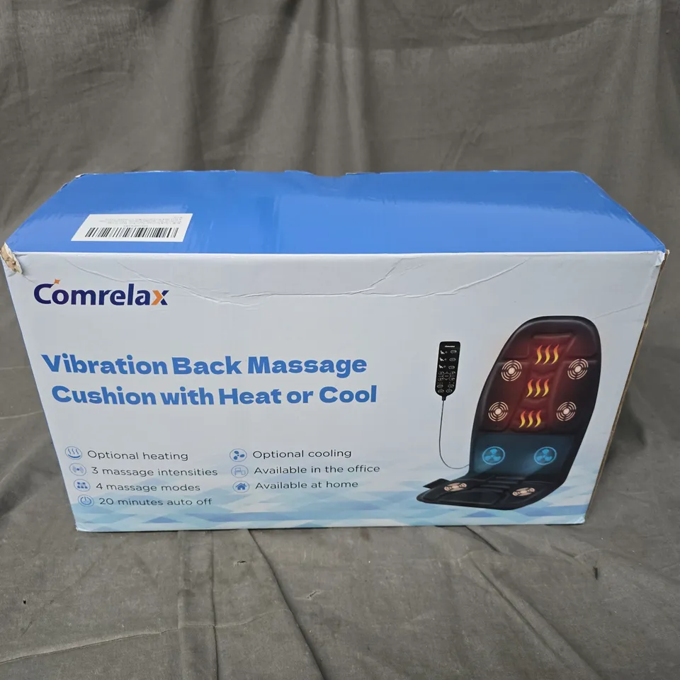 COMRELAX VIBRATION BACK MASSAGE CUSHION WITH HEAT OR COOL – BOXED
