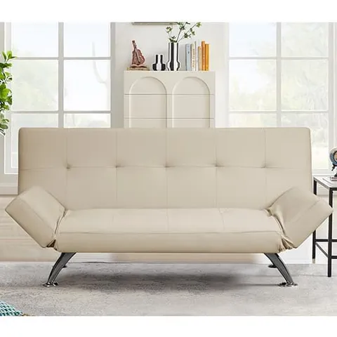 BRAND NEW BOXED VENICE SOFA BED IN CREAM FAUX LEATHER (1 BOX)