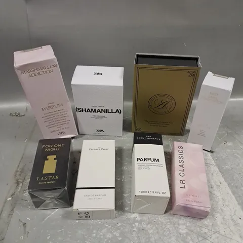 APPROXIMATELY 8 ASSORTED BOXED FRAGRANCES TO INCLUDE - ZARA MARSHMALLOW ADDICTION - LR CLASSICS HAWAII - AZZI PERFUME LIBRARY VOL.1 - ETC