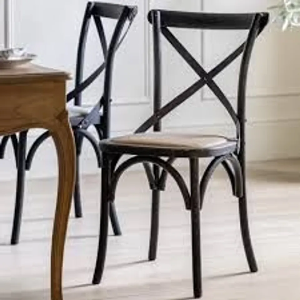 BOXED PAIR OF GALLERY DIRECT CAFE CHAIR BLACK/RATTAN