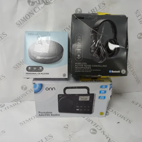 APPROXIMATELY 20 ASSORTED ITEMS TO INCLUDE WIRELESS HEADPHONES, PERSONAL CD PLAYER, PORTABLE RADIO ETC.