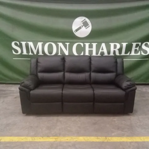 ALBION LUXURY FAUX LEATHER 3 SEATER HIGH BACK MANUAL RECLINER SOFA - BLACK