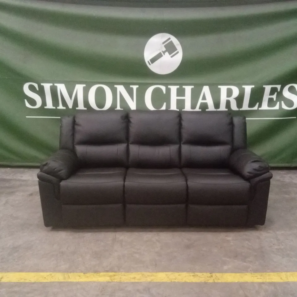 ALBION LUXURY FAUX LEATHER 3 SEATER HIGH BACK MANUAL RECLINER SOFA - BLACK RRP £749