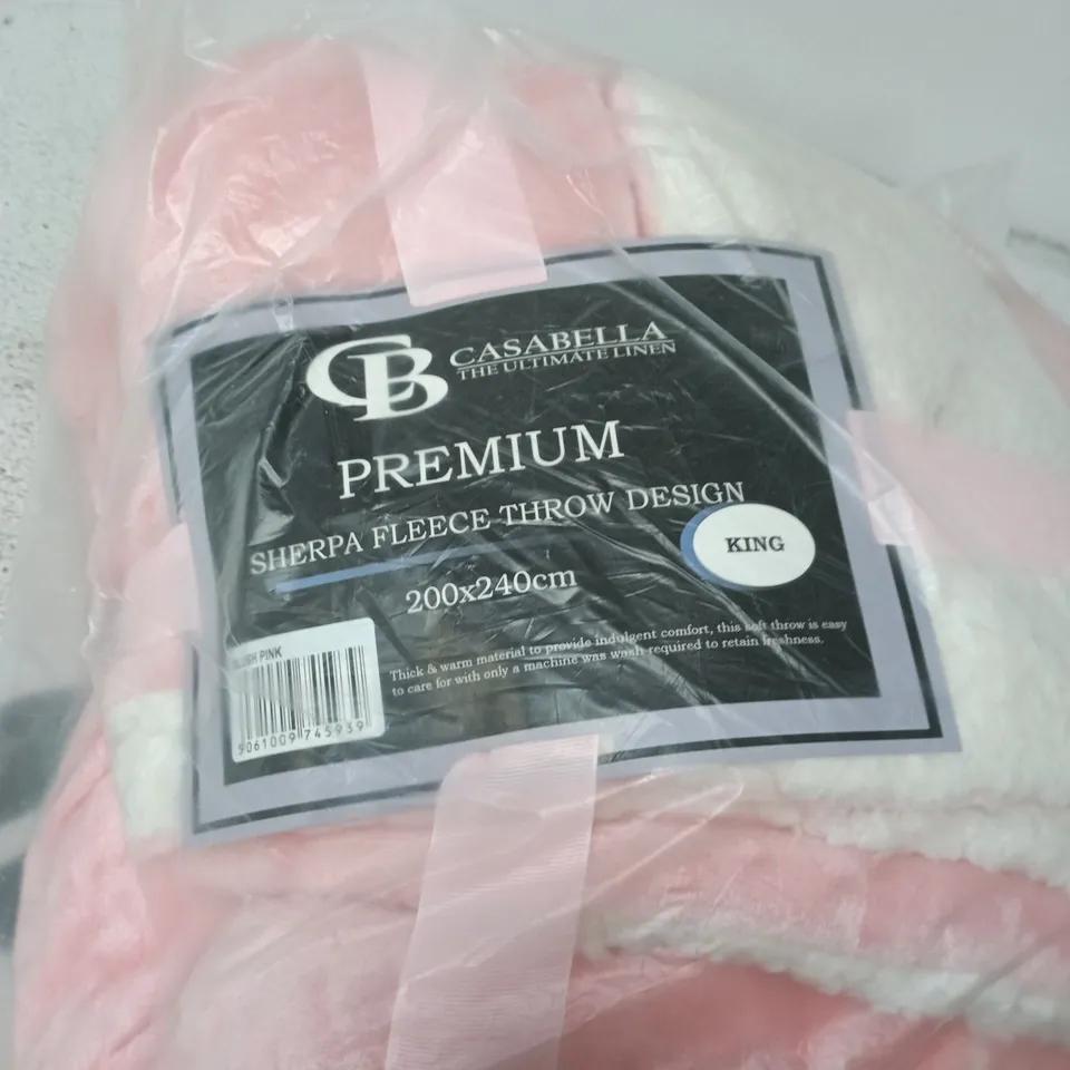 CASABELLA PREMIUM SHERPA FLEECE THROW – PINK/WHITE, KING 200X240 CM