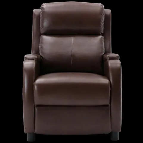 BOXED DESIGNER BROWN LEATHER PUSHBACK RECLINING EASY CHAIR 