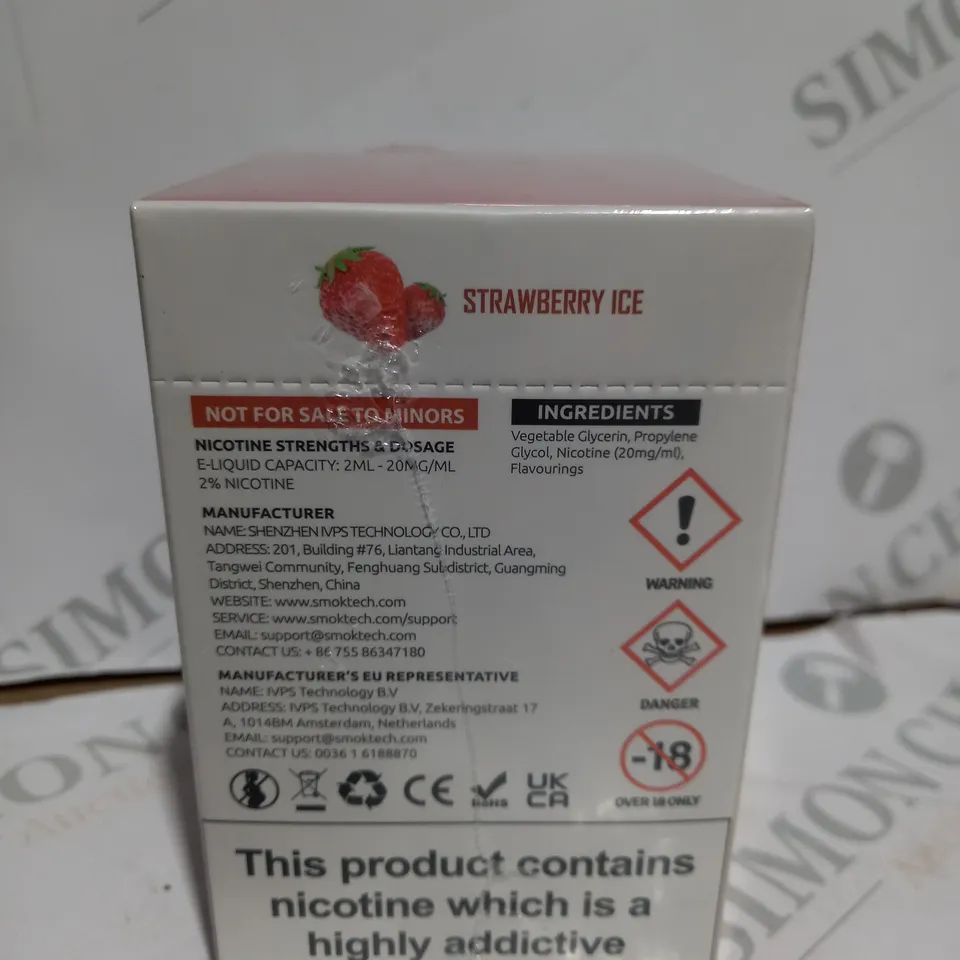 BOXED CELLOPHANE-WRAPPED PACK OF TEN SMOK VVOW DISPOSABLE VAPES - STRAWBERRY ICE 