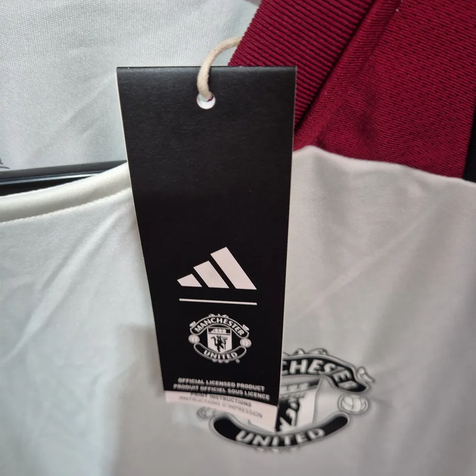 MANCHESTER UNITED FC ADIDAS FOOTBALL SHIRT – WHITE AWAY KIT WITH TEZOS SPONSOR – UK M