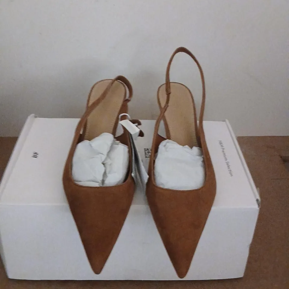 H AND M WOMEN'S BROWN SUEDE SLINGBACK HEELS – UK 6 (EUR 39) PAIR