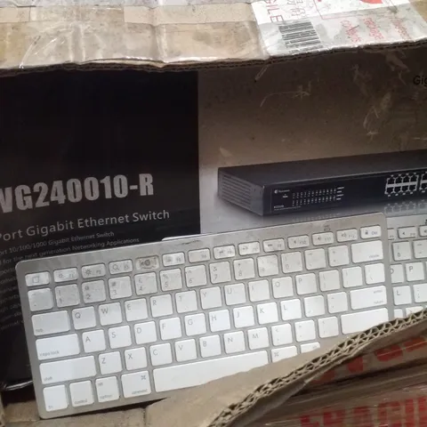 PALLET CONTAINING ASSORTED PRODUCTS INCLUDING 24 PORT GIGABIT ETHERNET SWITCH, APPLE KEYBOARDS & BLUPONT DVRS