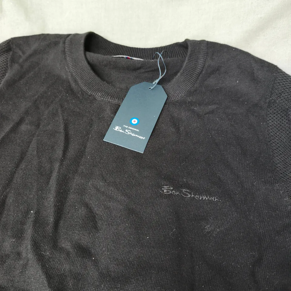 BEN SHERMAN MEN'S BLACK TEXTURED FRONT CREW KNIT – XL