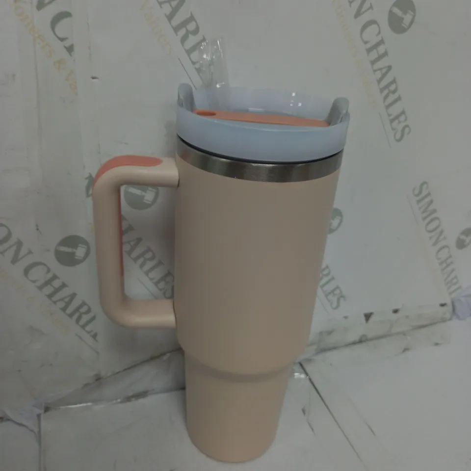 UNBRANDED INSULATED METAL TRAVEL CUP IN BEIGE/PINK