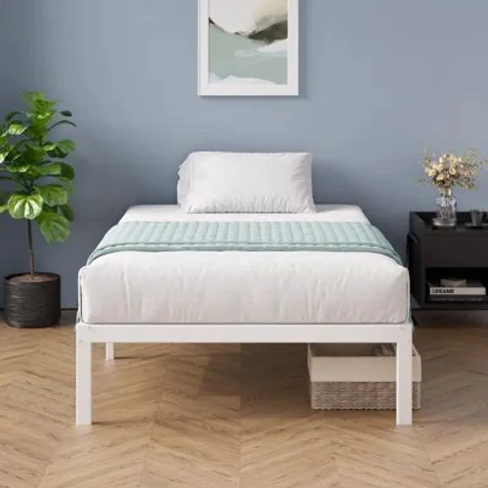 BOXED NIEMAH MODERN METAL PLATFORM BED WITH HEAVY DUTY STEEL SLAT SUPPORT // SIZE: 3FT SINGLE (1 BOX)