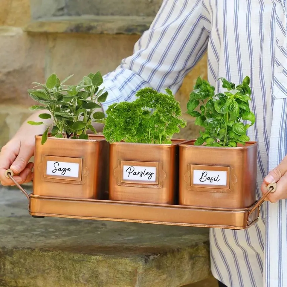 BOXED COCKERHAM 3 PIECE METAL PLANT POT SET