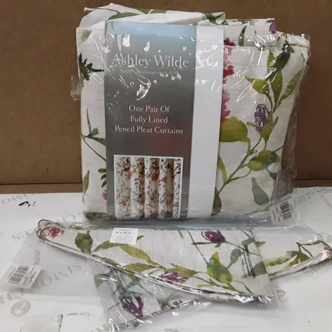 BRAND NEW ASHLEY WILD FULLY LINED PENCIL PLEAT CURTAINS - 229CM X 183CM (RASPBERRY)