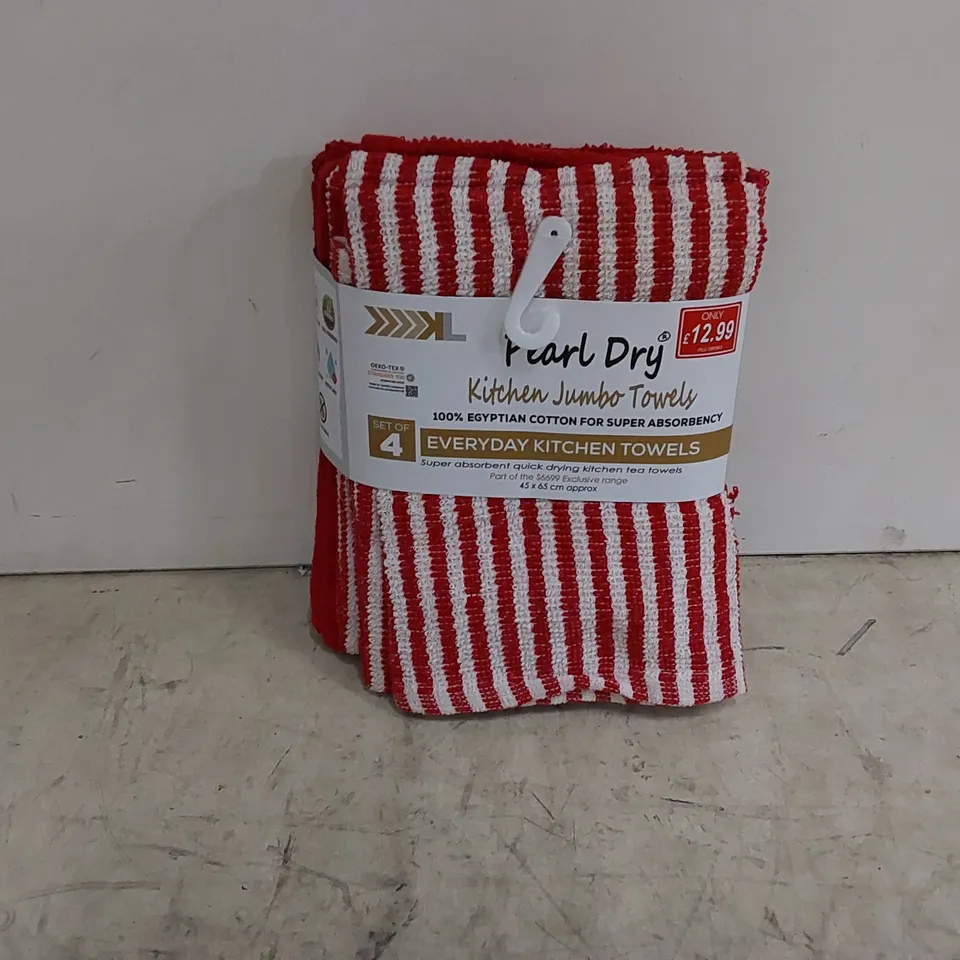 BAGGED RED AND WHITE STRIPED JUMBO EGYPTIAN COTTON TEA TOWEL SET OF 4 (1 ITEM)