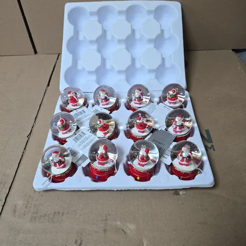 SET OF 12 GISELA GRAHAM FATHER CHRISTMAS MINI SNOW GLOBES BOXED