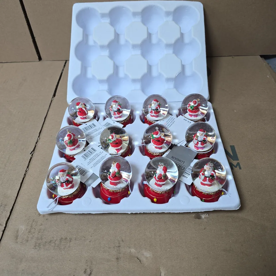 SET OF 12 GISELA GRAHAM FATHER CHRISTMAS MINI SNOW GLOBES BOXED