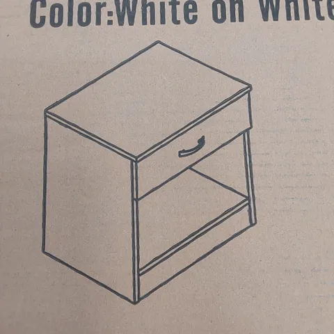 BRAND NEW BOXED DESIGNER 1-DRAWER BEDSIDE TABLE IN WHITE/WHITE - CC11 (1 BOX)