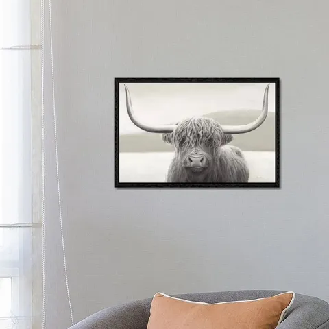 BOXED HIGHLAND COW NEUTRAL BY JAMES WIENS - WRAPPED CANVAS PRINT