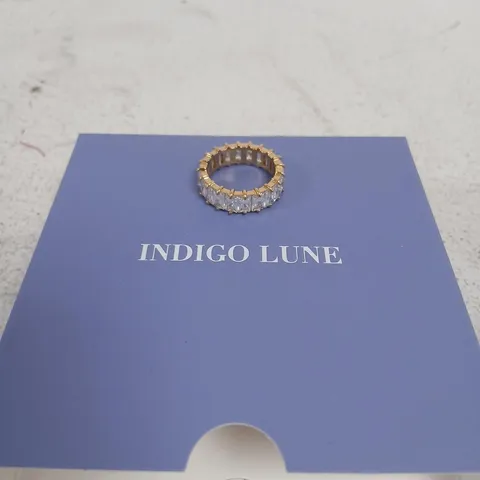 INDIGO LUNE RING WITH CLEAR STONES – GOLD TONE BAND