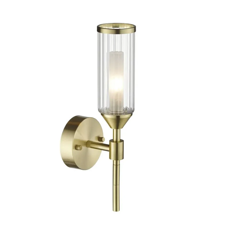 BOXED WALL 1 LIGHT SATIN BRASS PLATE WITH CLEAR AND FROSTED GLASS