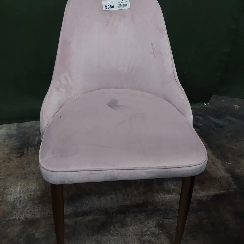 DESIGNER UPHOLSTERED CHAIR PINK PLUSH FABRIC ON GOLD LEGS