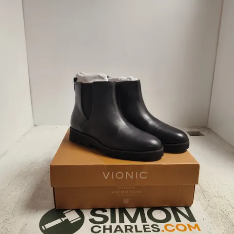 VIONIC BLACK LEATHER ANKLE BOOTS UK 5 BOXED