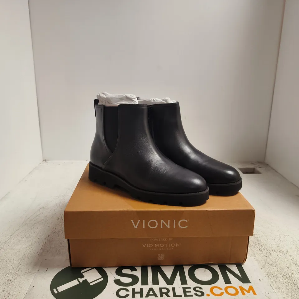 VIONIC BLACK LEATHER ANKLE BOOTS UK 5 BOXED