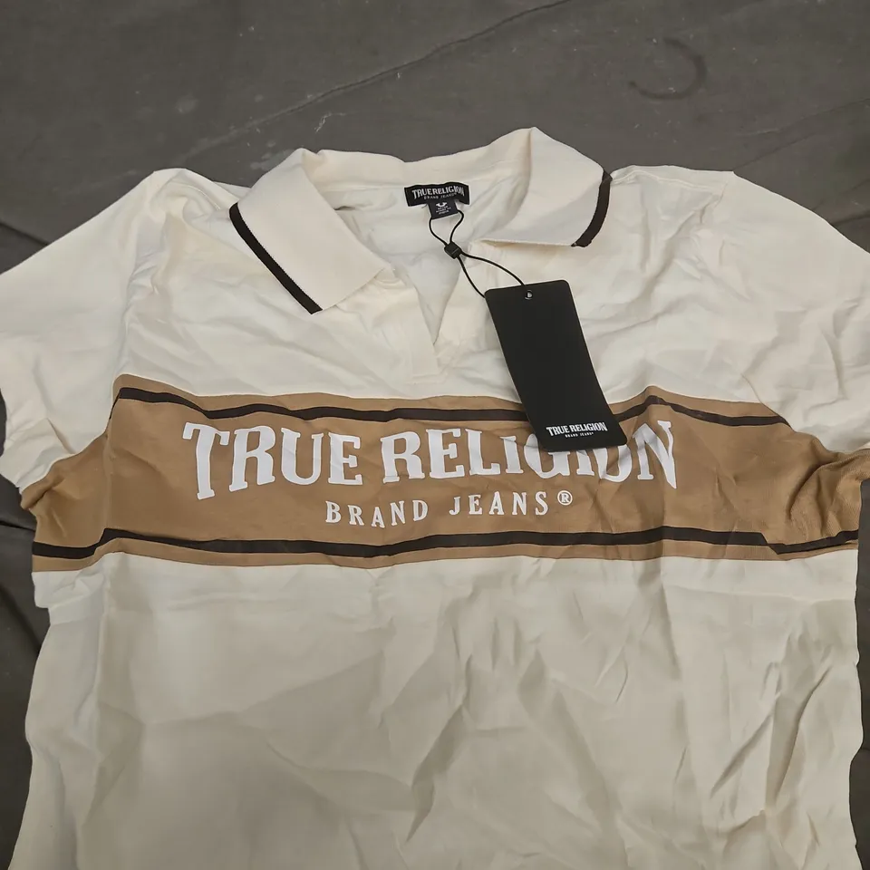 TRUE RELIGION TR PANEL SS POLO SHIRT – WINTER WHITE/TRAVERTINE – CHILDREN M
