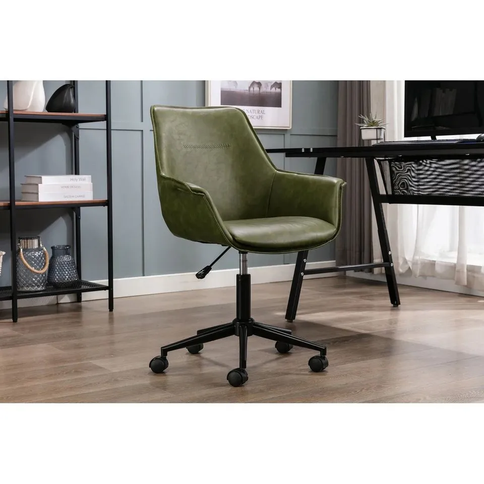 BRAND NEW PORTHOS HOME JAMAR PU LEATHER OFFICE CHAIR WITH METAL ROLLER BASE -GREEN-