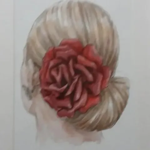 FRAMED ARTWORK β BLONDE WOMAN WITH RED FLOWER IN HAIR